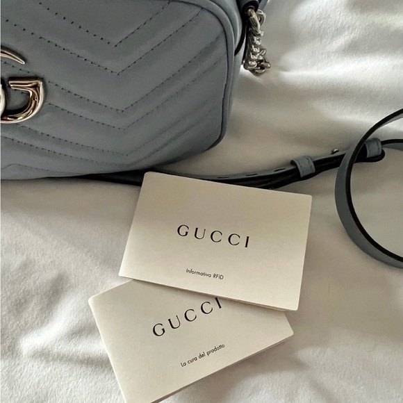 Authentic Gucci GG Marmont Calfskin Crossbody Chain Shoulder Bag Blue - Picture 8 of 14